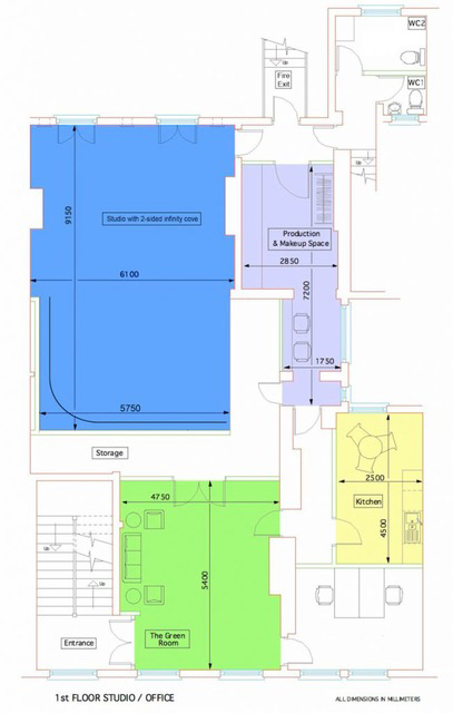 Floor plan of Four Corners' studio.